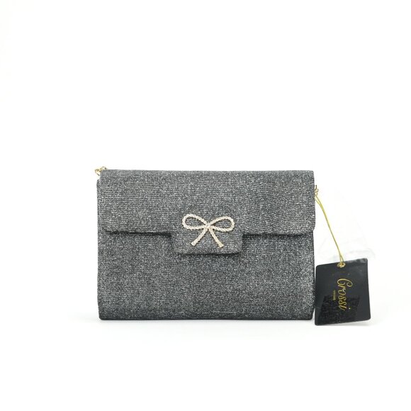 Like Dreams Frost Glitter Gem Bow Evening Crossbody Bag, Black - Picture 2 of 5